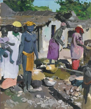 LES PILEUSES DE MIL MALI Jacques Majorelle Orientalist Modernist Araber Oil Paintings